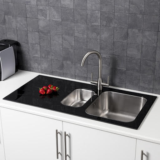 Sauber Stainless Steel Inset 1.5 Kitchen Sink & Black Glass Drainer LH