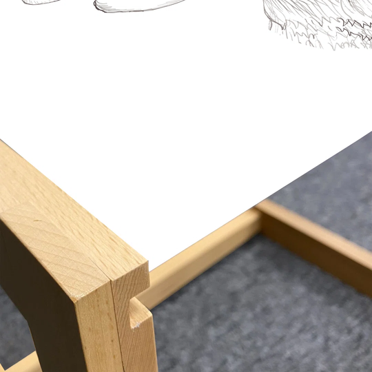 Antlers Coffee Table, Sketch Of Deer Head Illustration Style Black And White Monochromic Wild Animal Art, Acrylic Glass Center Table With Wooden Frame