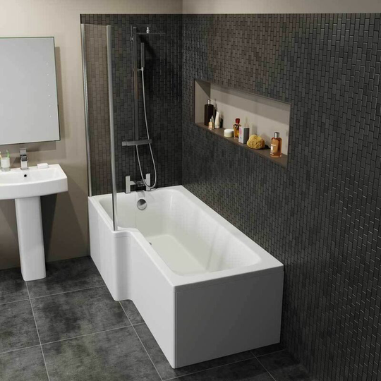 Affine - 1600mm l Shaped lh Shower Bath Bathtub Screen Front End Panel Acrylic Bathroom - White