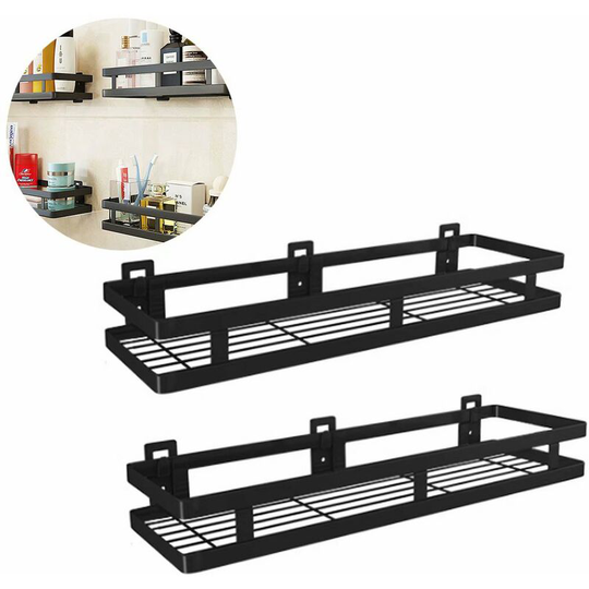 2 pieces shelf storage rack bathroom shower rack stainless steel kitchen spices rack bathroom accessories punching free multifunctional black 45 cm--