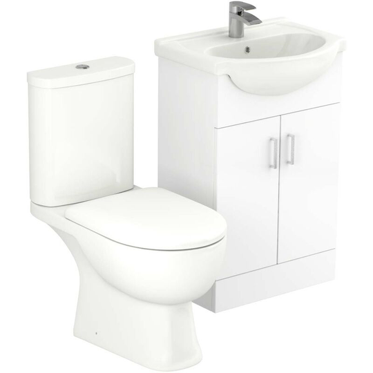 Wholesale Domestic - Lima Gloss White 550mm 2 Door Vanity Unit and Open Back Toilet Suite - White