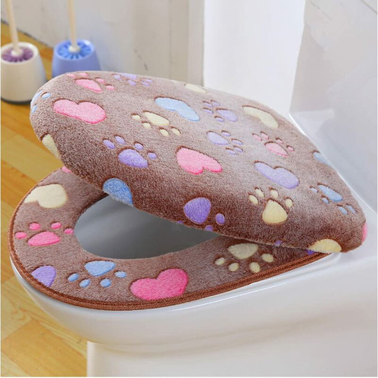 Toilet Seat Cover Set Winter Thicker and Warmer Washable Toilet Mat Fabric Pads - 1 * Toilet Seat Cover, 1 * Toilet Cover (Coffee) - Litzee