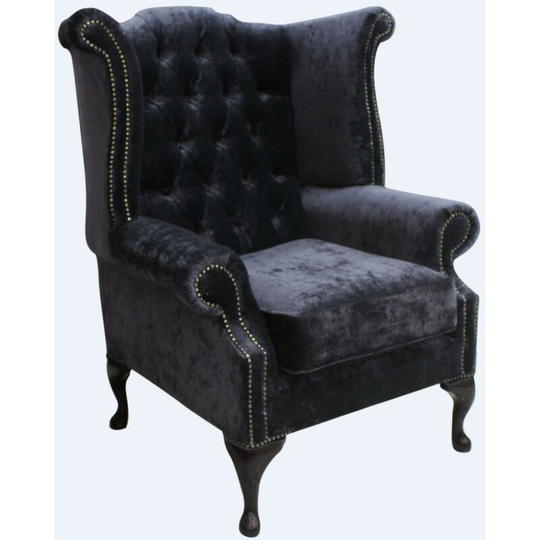 Chesterfield Queen Anne High Back Wing Chair Modena Midnight Velvet