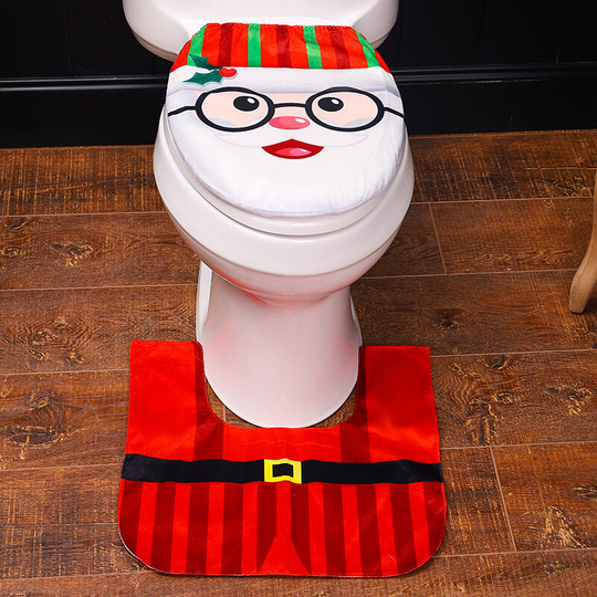Christmas Toilet Seat Cover, 2pcs Toilet Seat Cover d, Santa Christmas Toilet Seat Cover and Mat, Christmas Bathroom Accessory Set Decoration