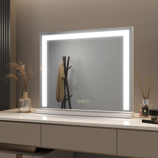 Meykoers Hollywood Makeup mirror 60x52cm, Tabletop Cosmetic Mirror White Border with 3 Color Lighting Modes, Touch Control - 60x52x12cm | 3 light