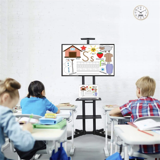 Jativa Mobile Black Fixed Floor Stand Mount with Shelving, Holds up to 40 kg.