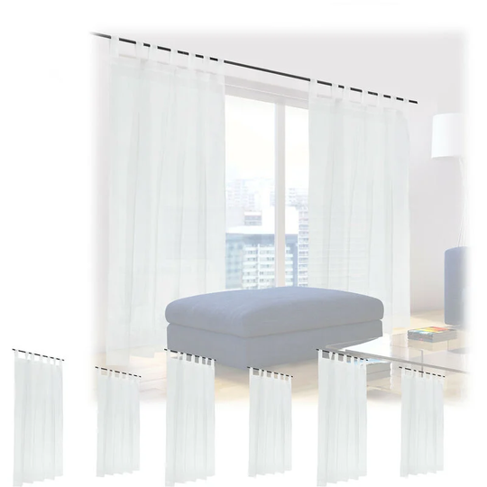 Set of 8 Relaxdays Curtains, HxW: 175x140 cm, Semi-transparent, Decorative, Living Room & Bedroom, with Loops, White