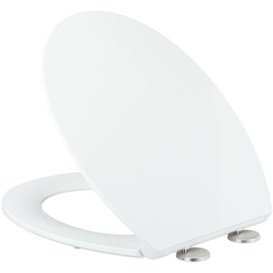 Toilet seat with soft close function, 44x36 cm (LxW), quick release, D-shape, 2-step assembly, loo seat, white - Relaxdays
