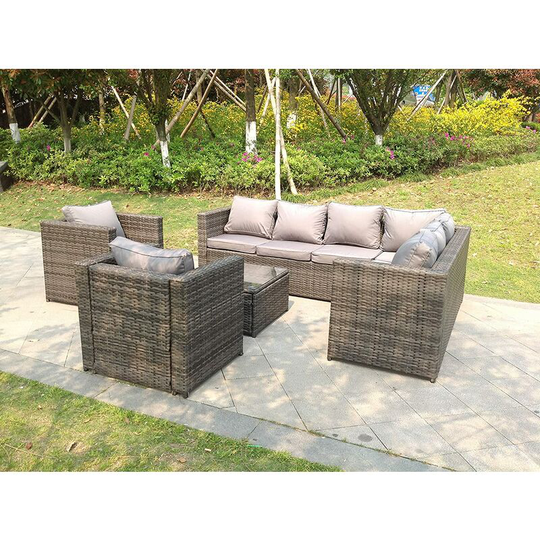 8 Seater Grey Rattan Corner Sofa Set Coffee Table 2 Armchairs Garden Furniture Outdoor - Fimous