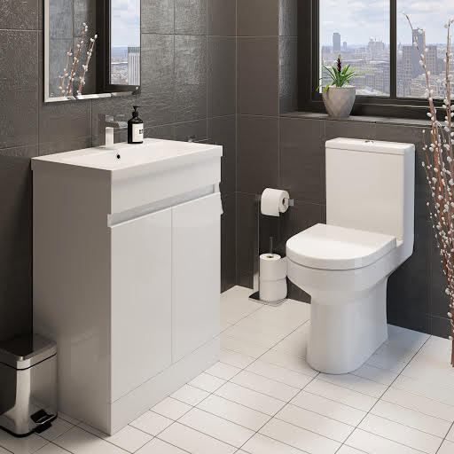 Tivoli Rimless Close Coupled Toilet & Artis Vanity Unit with Doors - 600mm White Gloss