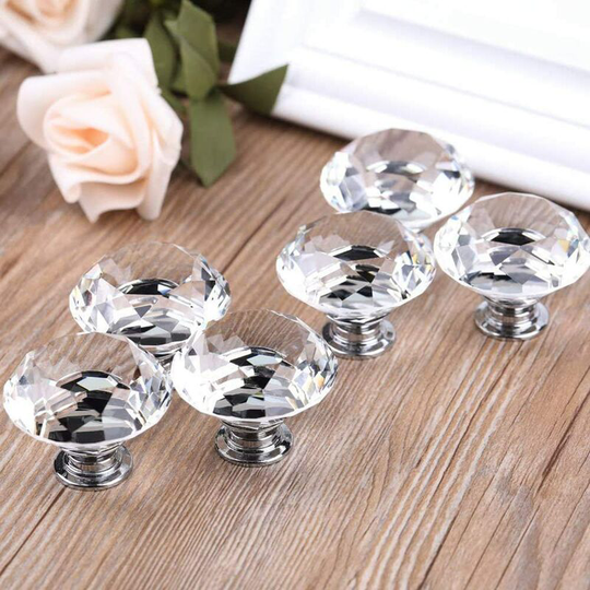 Perlerare - 6 Crystal Handles,30mm Diamond Crystal Drawer Cabinet Door Handles,Kitchen Glass Door Handles,Storage Cabinets and Dressing Tables for