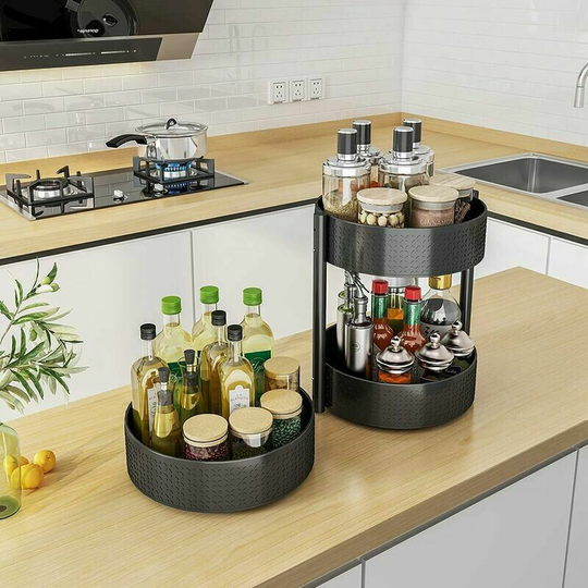Morejieka - Rotating Spice Rack Spice Rack with Turntable Carbon Steel Kitchen Storage Shelf Organizer for Condiments, Spice Jars, Herbs and Bottles