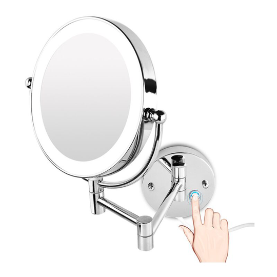 Perleraregb - led magnifying mirror, bright makeup mirror, magnification 3 times, double-face 360 ° rotation, easy to install, silver (