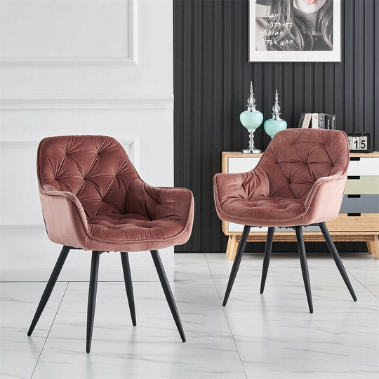 4X Dining Chairs Velvet Armchair Stylish Tub Chairs with Metal Legs Upholstered Seat for Living Room/Kitchen/Counter Lounge Rose - Ainpecca