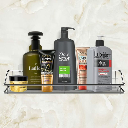 Shower Server Basket, Bathroom Storage Shelf, Kitchen Spice Rack, Stainless Steel, Non-Perforated Stickers, Double Layer Bathroom Shelf, Stainless