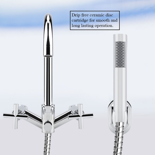 Szyb - Brass Bathtub Faucet, Chrome Hot/Cold Mixer Tap with Hand Shower (Kitchens and Bathrooms)