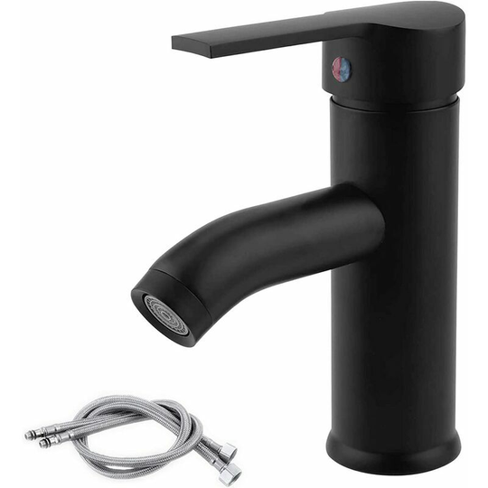 Thsinde Black Basin Faucet, Hot Cold Water Faucet, Stainless Steel Bathroom Mixer Tap, for Bathroom Sink or Sink, Hand Wash Sink, Hot and Cold