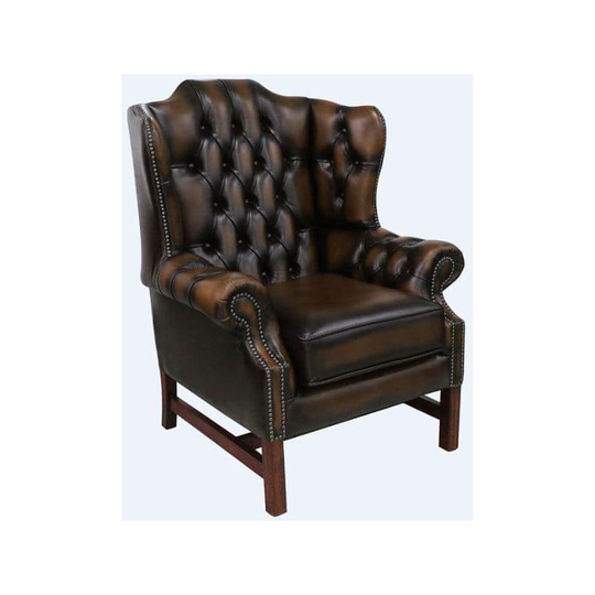 Chesterfield Churchill High Back Wing Chair Cushioned Seat Antique Tan Leather