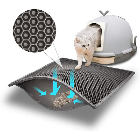 Perle Rare - Cat Litter Mat Cat Litter Tray, Waterproof Non-Toxic eva, Double Layer Honeycomb Design (75x55cm, Grey)
