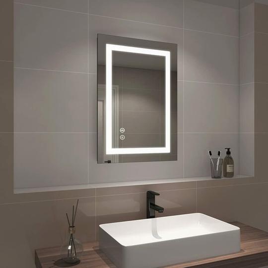 Emke - Bluetooth Bathroom Mirror with Shaver Points - 500x700mm Backlit led Illuminated Bathroom Mirror with Demister Pad, Makeup Vanity Touch Mirror