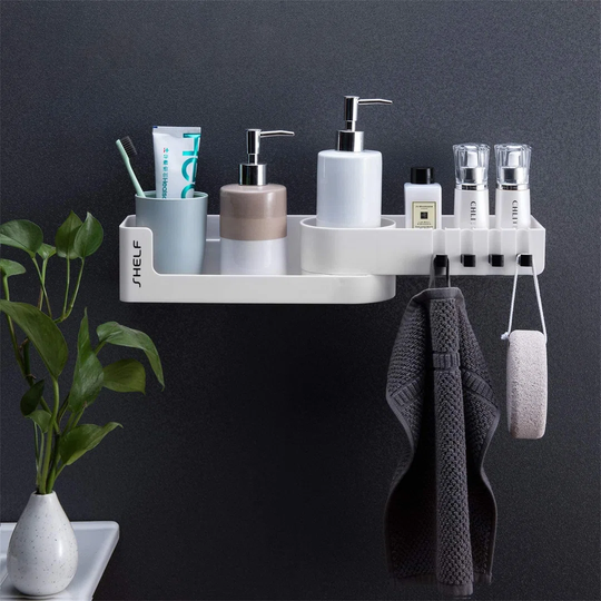 Bathroom Corner Shelf Self Adhesive - Shower Caddy Rotatable Without Drilling With 4 Hooks For Bathroom Basket Kitchen Storage