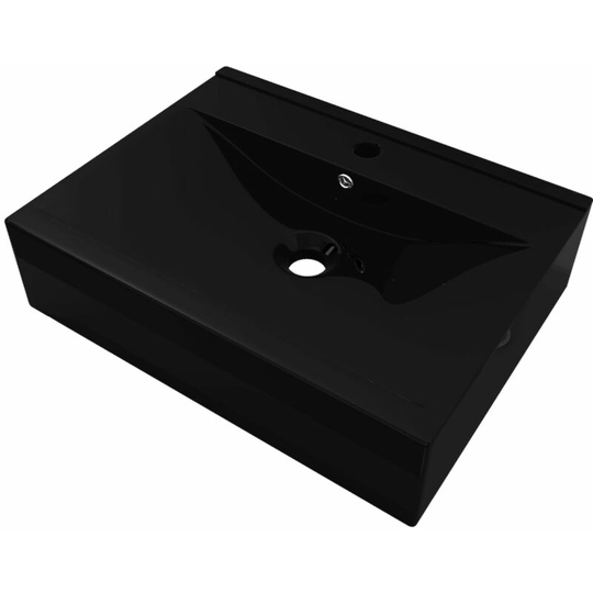 Rectangular Ceramic Basin Black with Faucet Hole 60x46 cm Vidaxl Black