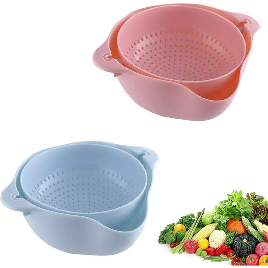 2 in 1 Kitchen Colander, 2 Piece Multifunction Kitchen Colander, 2 in 1 Detachable Double Layer Multifunctional Drain Basin for Cleaning Fruits,