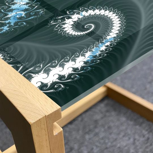 Astral Coffee Table, Abstract Fractal Inspired Motif With Swirls, Acrylic Glass Center Table With Wooden Frame For Offices Dorms Ivory Dark Reseda Gre