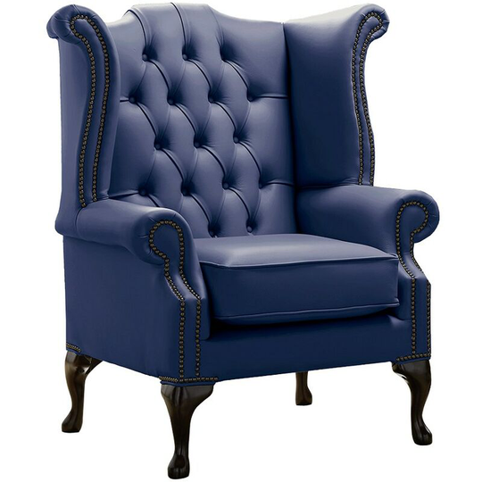 Chesterfield Queen Anne High Back Wing Chair Shelly Bilberry Leather