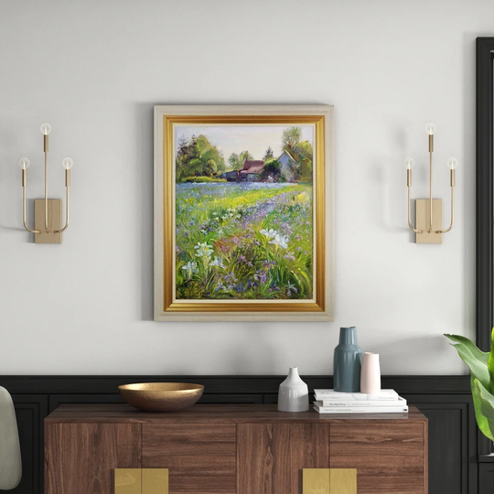 'Dwarf Irises and Cottage' Framed Oil Painting Print