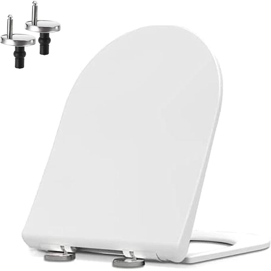 Soft Close Toilet Seat with Quick Release, Simple Top Fixing, Anti-Bacterial Toilet Seats White with Adjustable Stainless Hinges, 0-Shape Toilet Lid