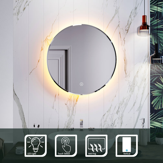 Elegant - Round Bathroom Mirror Illuminated led Light Backlit Makeup Mirror with Sensor Touch control, Dustproof &Anti-fog, Warm White Light 600x600mm
