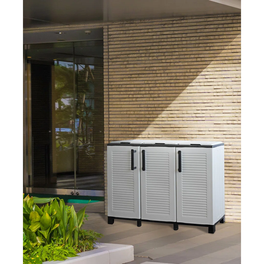 Indoor Or Outdoor Litter Cabinet, 3-Door 3-Door Sack Cabinet, 100% Made In Italy, 102X37h90 Cm, Light Gray Color