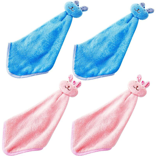 Hanging Hand Towels for Kitchen Coral Velvet Hand Towel Cute Hand Towels for Kids, Washable Hand Towels, Eco-Friendly for Multiple Use 4 Pack,