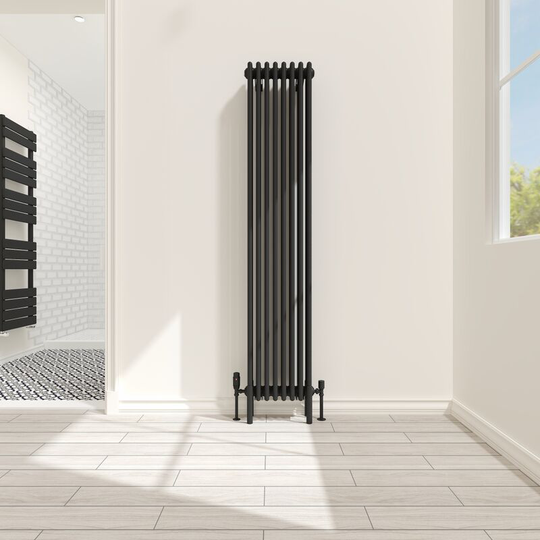 NRG - Traditional 4 Column Radiator Cast Iron Style Heating Rads Vertical Black 1800x380mm