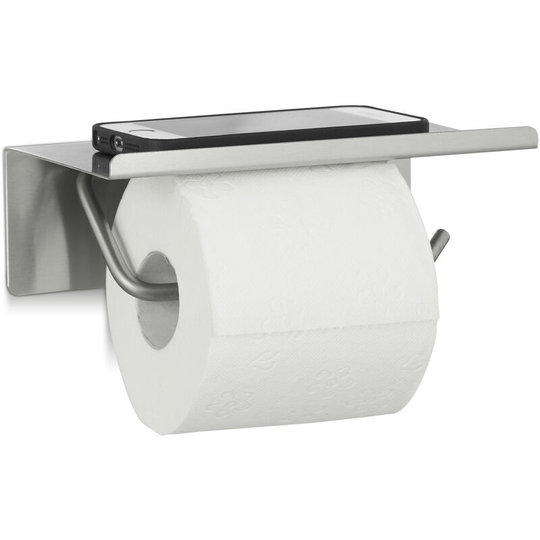 Stainless Steel Toilet Paper Holder Wall Mounted Toilet Roll Dispenser with Tray, HxWxD: 7 x 18.5 x 11 cm, Silver - Relaxdays