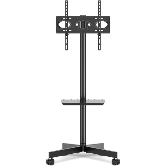 Quevillon Mobile Black Fixed Floor Stand Mount with Shelving, Holds up to 40 kg.