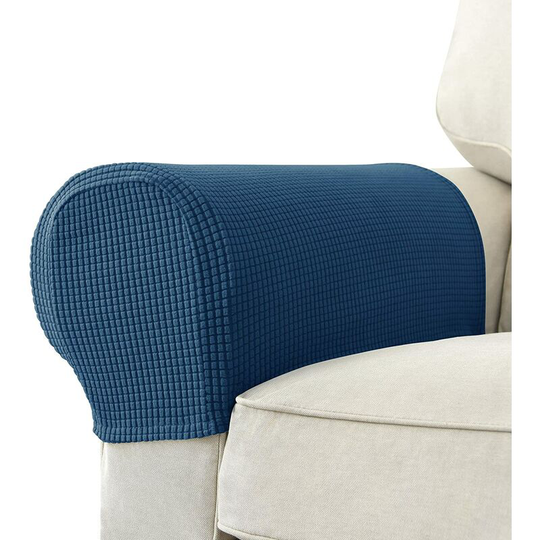 Set Of 2 Jacquard Stretch Sofa Armchair Armrest Covers Anti-Slip Furniture Protector,Royal Blue