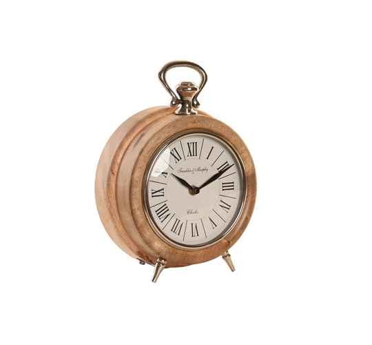Boxrah Analog Solid Wood Mango Mechanical Tabletop Clock in Brown