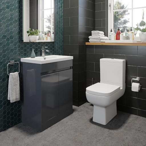 Amelie Close Coupled Toilet & Artis Grey Gloss Door Vanity Unit 600mm
