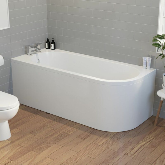Affine - Modern Bathroom 1700mm j Shape Left Hand Bath Front Panel Corner Bathtub Acrylic - White