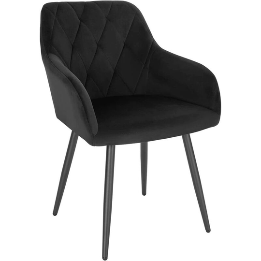 Set of 1pcs Kitchen Dining Chairs Velvet Armchairs with Metal Legs Black - Black - Woltu