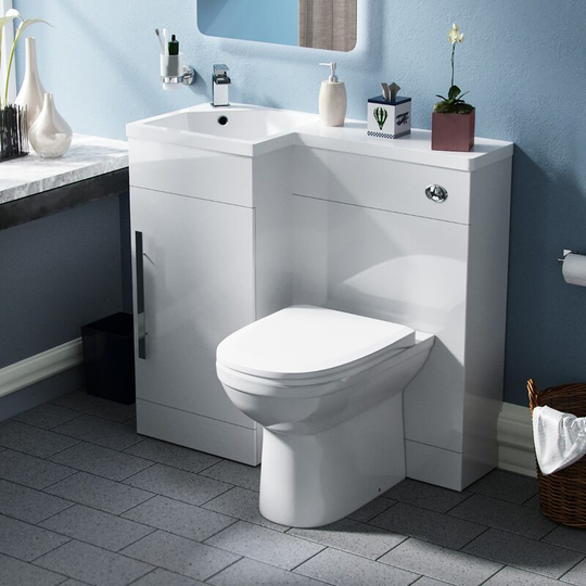 Neshome - Raven lh 900mm Vanity Basin Unit, wc Unit & Welbourne Back to Wall Toilet White