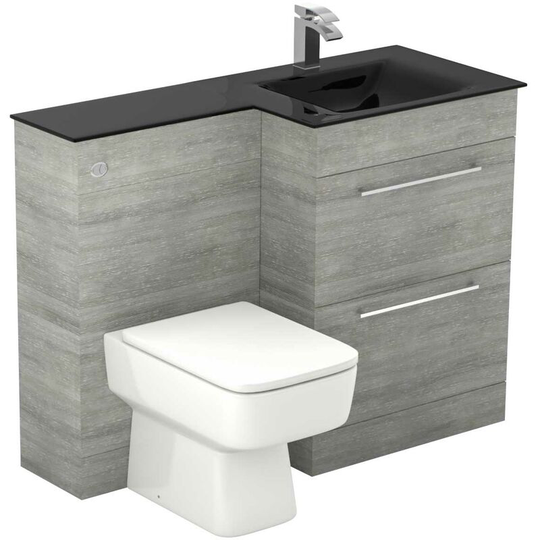 Wholesale Domestic - Venice Square Anthracite Glass 1100mm Right Hand 2 Drawer Molina Ash Vanity Unit Toilet Suite - Molina Ash