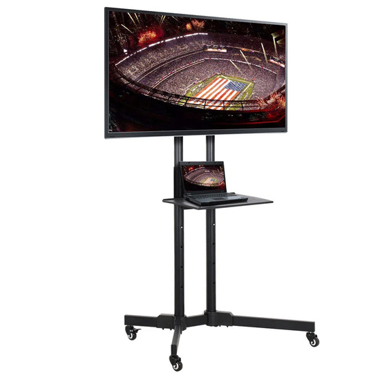 Aivils Black Adjustability Multi Screen Floor Stand Mount for Greater Than 50" with Shelving, Holds up to 50 kg.