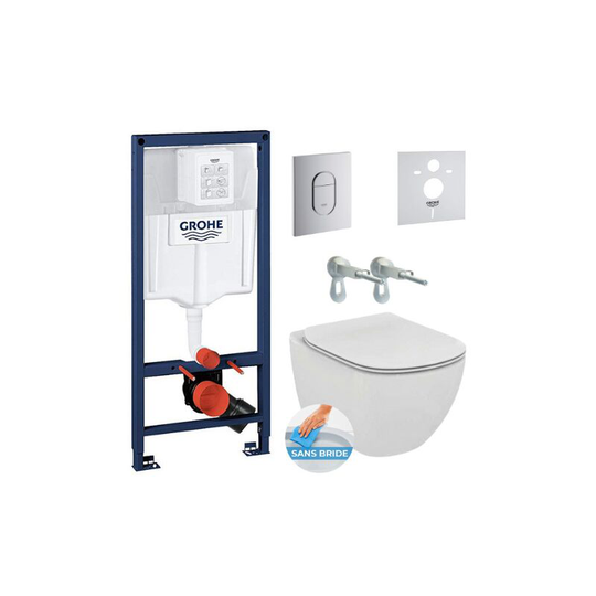 Grohe - Toilet set Frame + Ideal Standard Tesi Aquablade bowl + Slim softclose seat + Chrome flush plate (ArenaTesi)