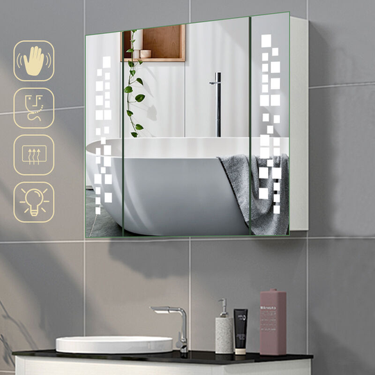 Wall Mounted led Illuminated Bathroom Mirror Cabinet with with Shaver Socket, ce Driver and Touch Control Switch 650x600MM - Livingandhome