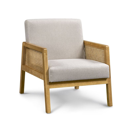 Yaheetech Fabric Upholstered Accent Chair with Rattan Sides, Beige - beige