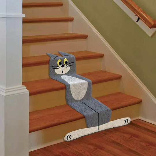 1PCS Flat Cat Room Rug Water Absorption Non Slip Cartoon Cat Rug for Stairs StaircaseSuper Soft Microfiber Entryway Doormat Shower Room Bathtub Side