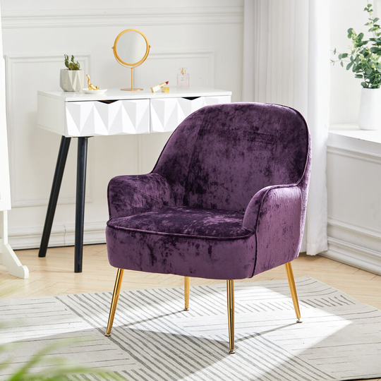 Comfortable Velvet Upholstered Living Room Armchair,Purple - Livingandhome